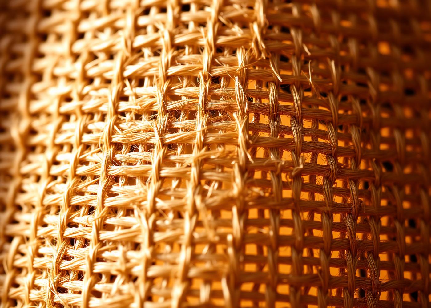 Close-up of woven jute fabric showing the natural fibre grain