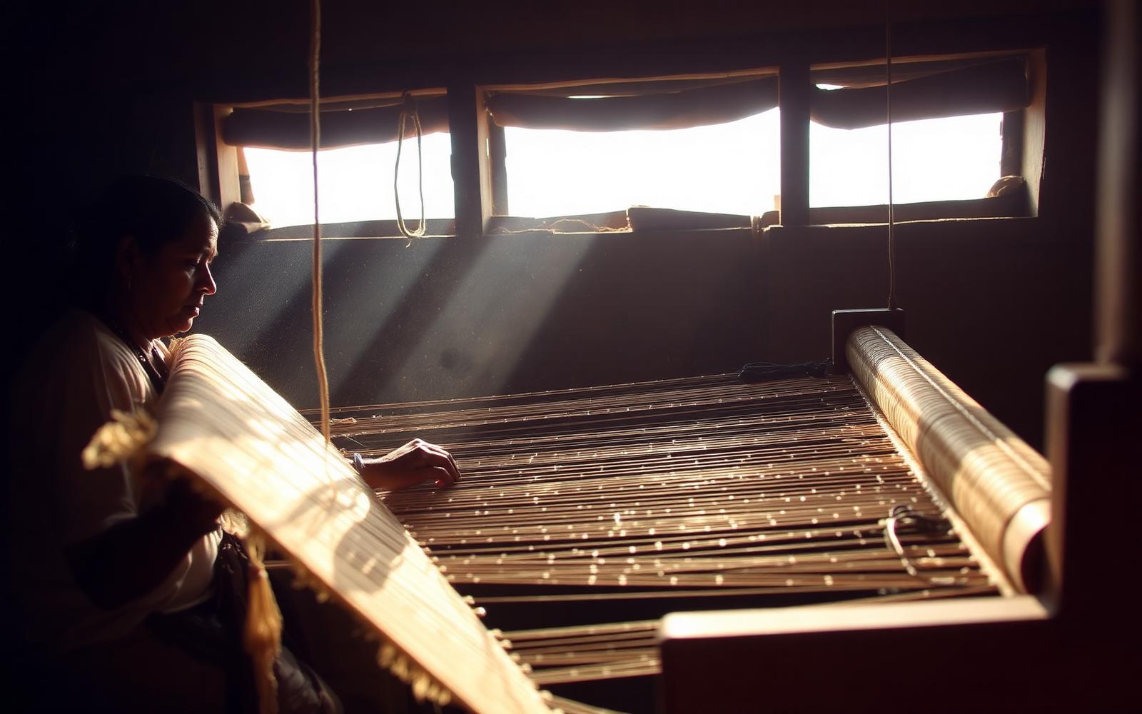 Quality inspection table in a jute bag workshop with finished bags being checked against specification